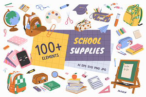 100+ School Supplies Clipart Kit