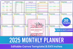 2025 Monthly Planner Canva Rainbow