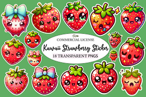 Kawaii  Strawberry Sticker Clipart, an Illustration by Designworld