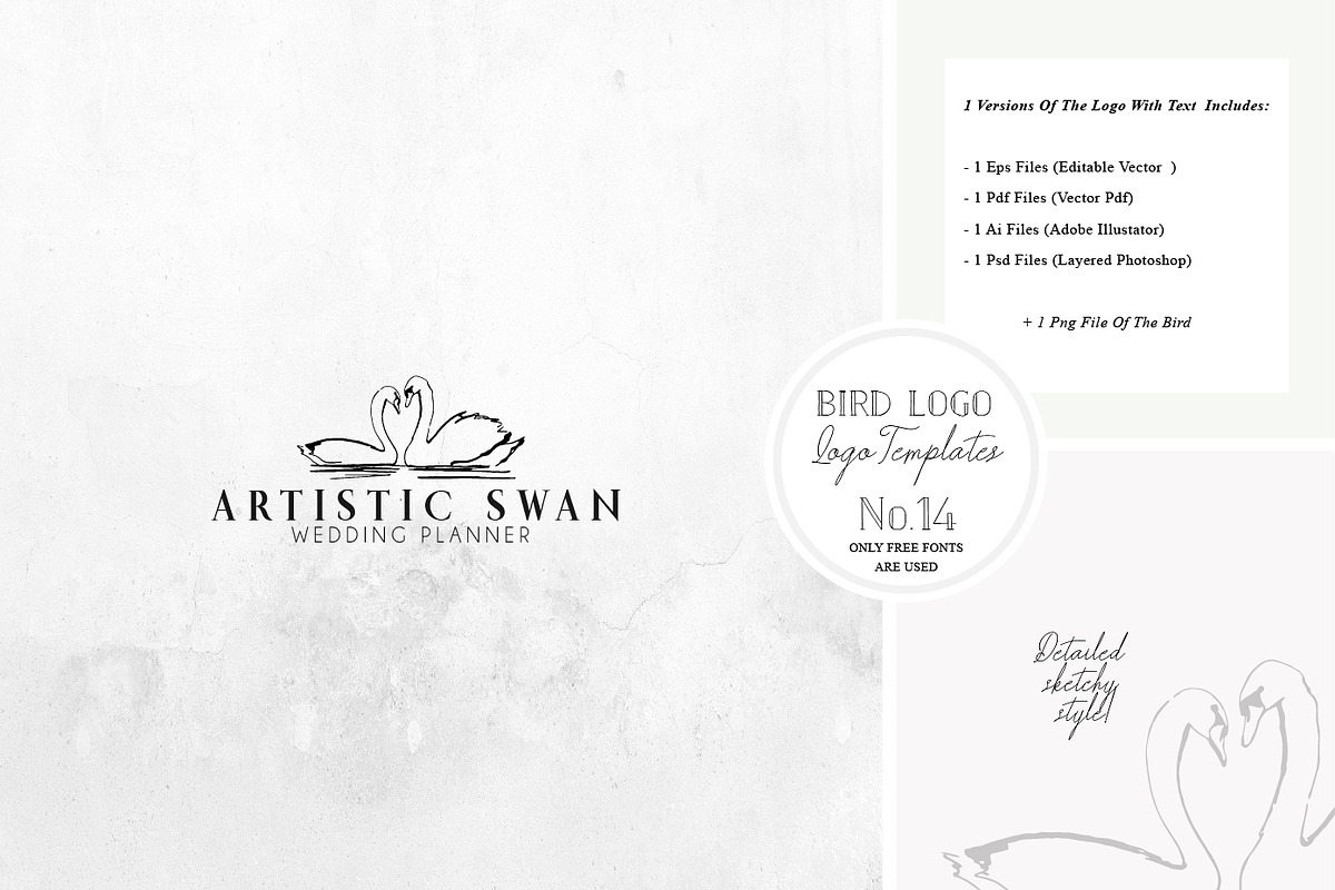 Bird Logo Artistic style Swan 14, a Branding & Logo Template by Whimsical Logoshop