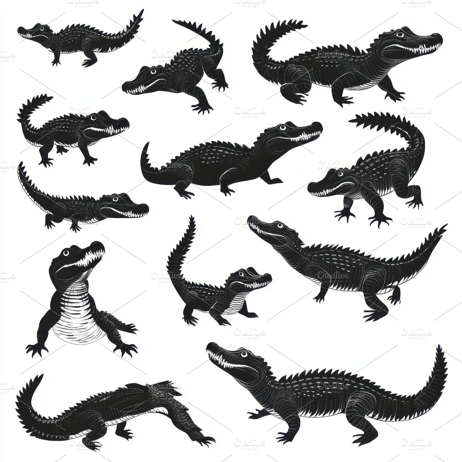 Black Alligator Silhouettes Various, an Animal Photo by Pixeness Studio