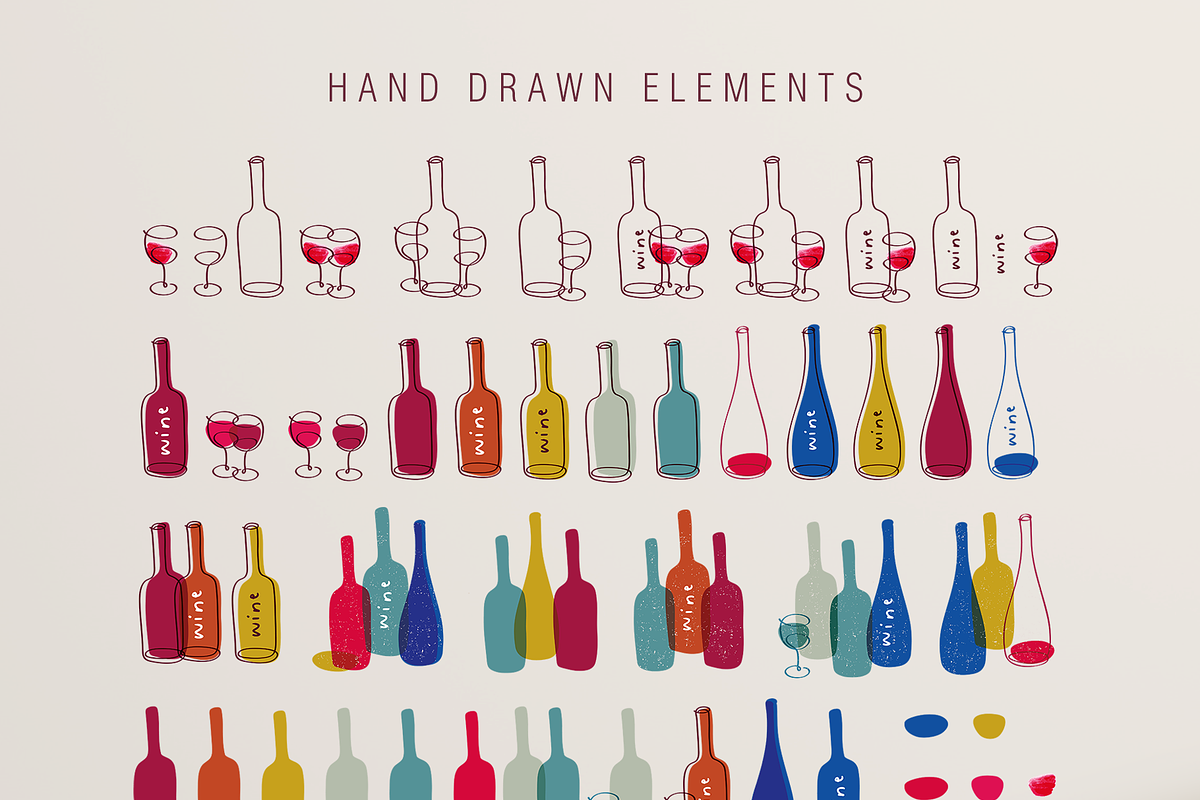 Modern wine collection, a Food Illustration by Tkoko vectors & patterns (Photo 14 of 15)