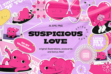 Suspicious Love: illustrations set