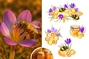 Honey Bee & Wildflowers graphics set, an Illustration by PinskaDrawCute (Thumbnail 10 of 14)