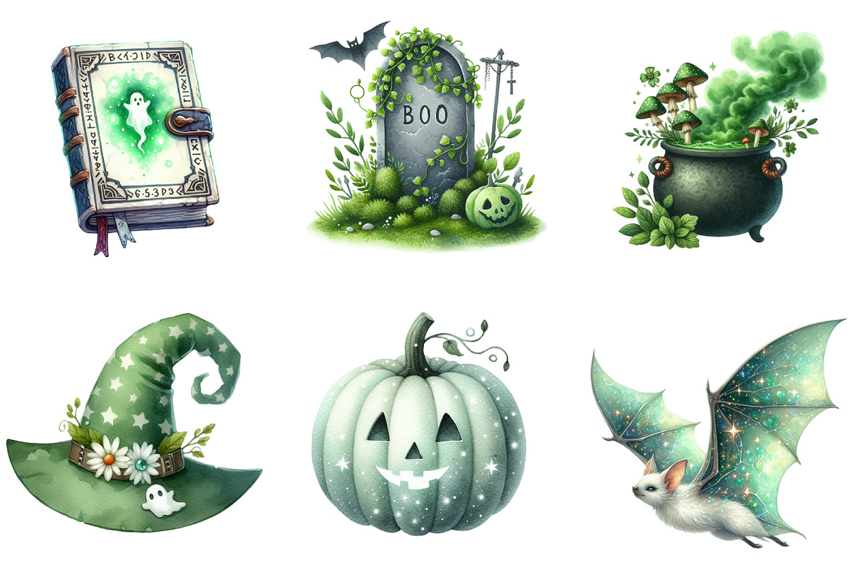 Green & White Halloween Clipart, an Illustration by DreamArtGraphic (Photo 2 of 4)