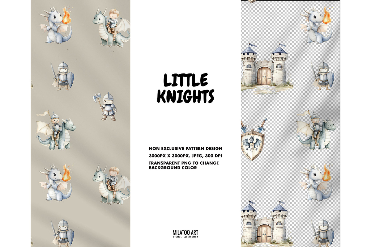 Knights dragons seamless pattern kid, a Pattern Graphic by Milatoo (Photo 4 of 5)