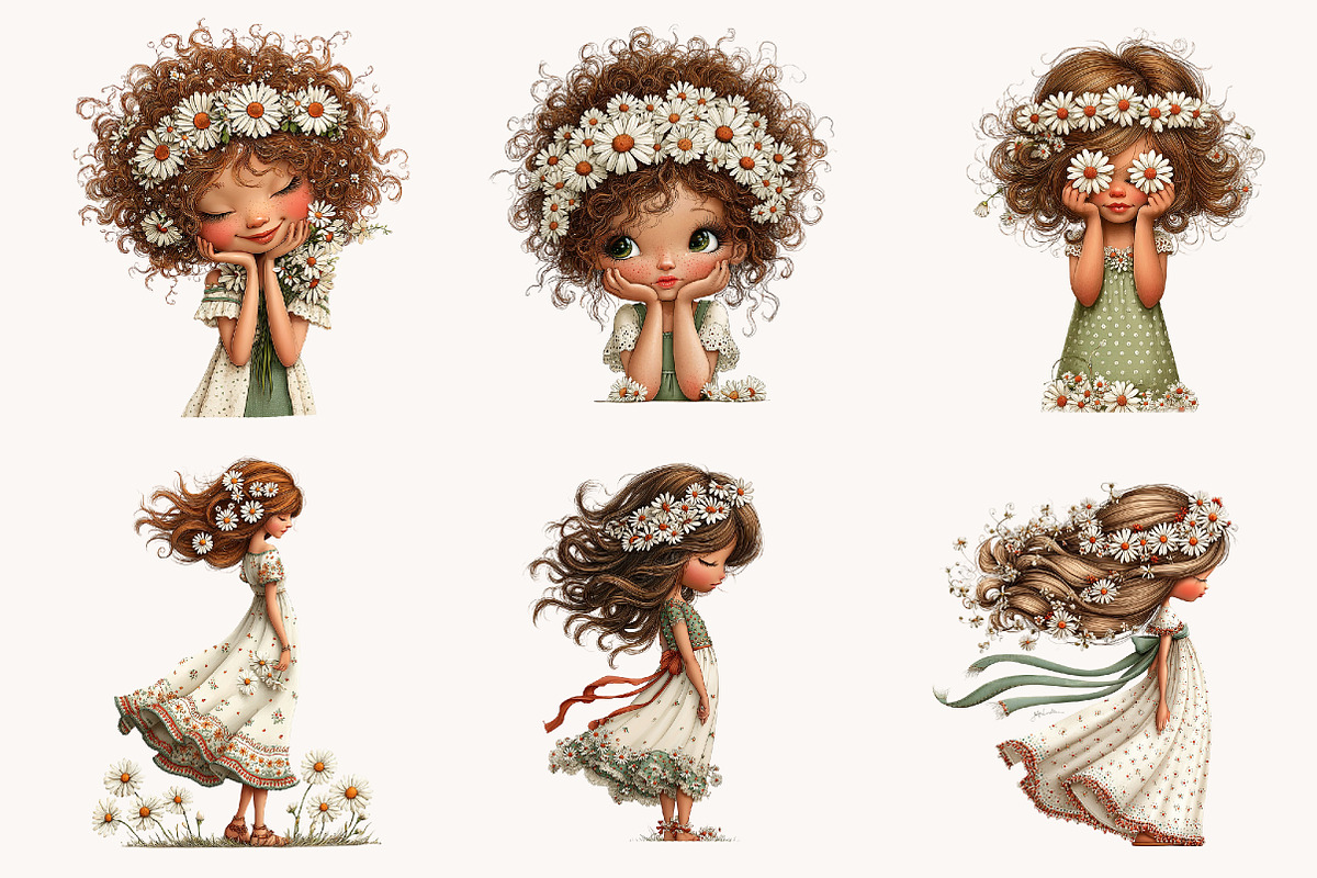 Whimsical Daisy Girls Clipart, an Illustration by Designworld (Photo 9 of 9)