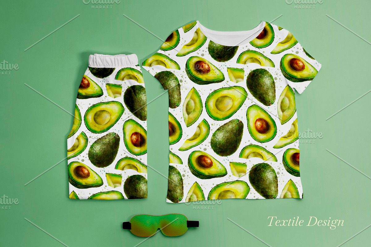 Avocado Watercolor Collection., a Decorative Illustration by VetaDesign (Photo 6 of 8)