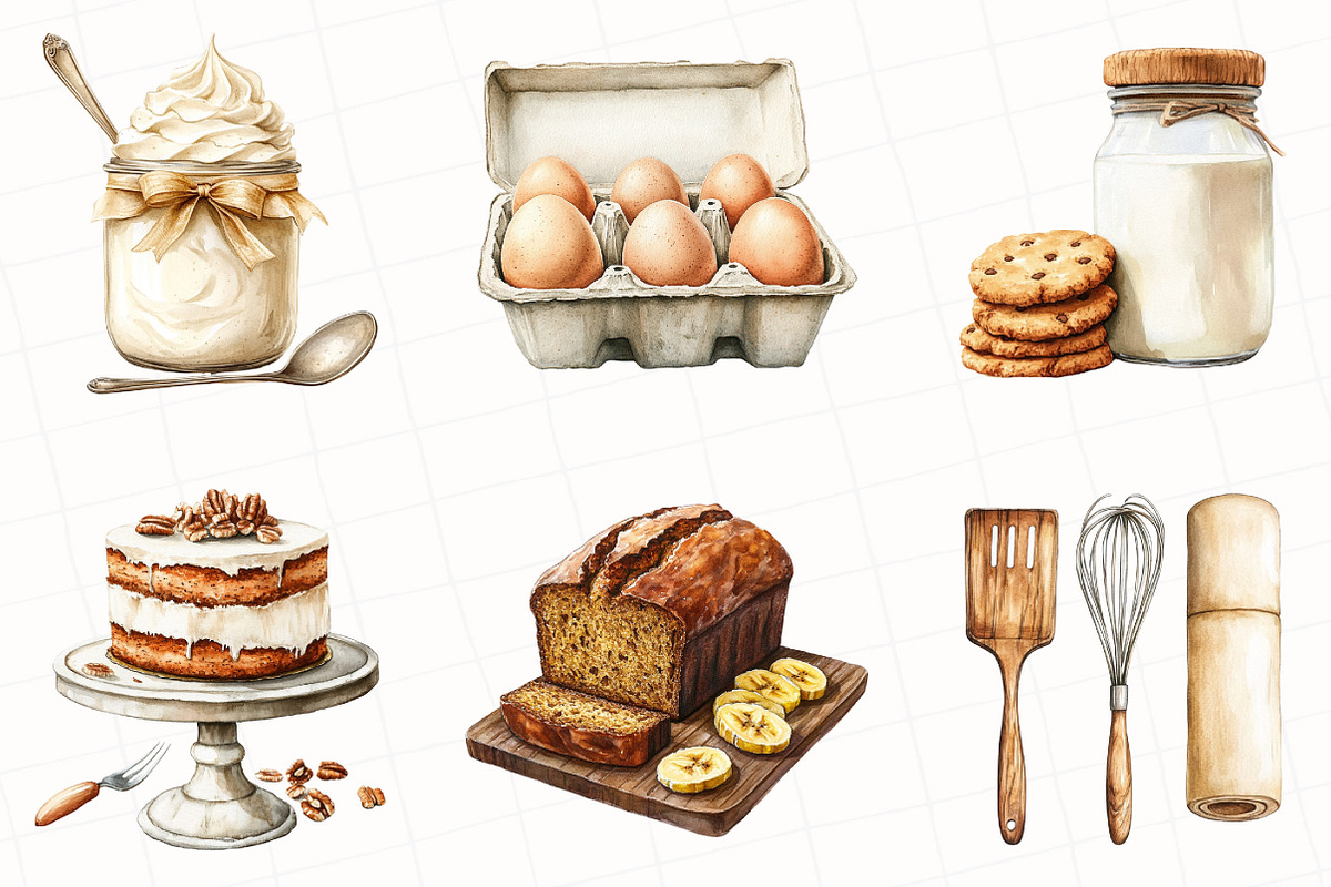 Watercolor Vintage Baking Clipart, an Illustration by OK Design (Photo 3 of 5)
