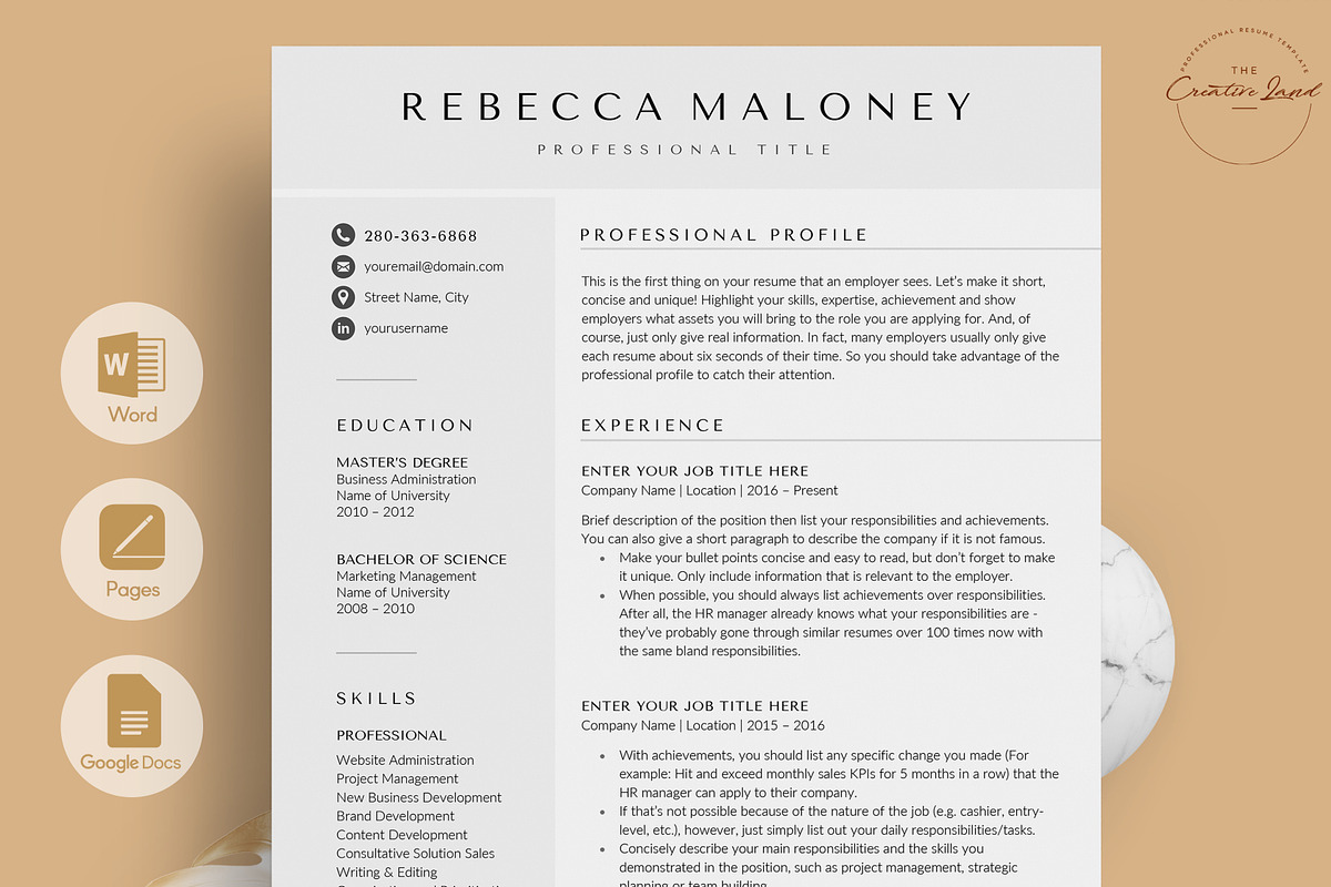 Resume/CV - The Maloney, a Resume Template by CreativeLandStudio (Photo 1 of 9)
