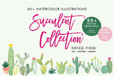 Watercolor Succulents and Cactus