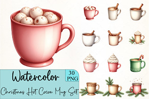 Christmas Hot Cocoa Mug Set Clipart, an Illustration by CrexoraLab