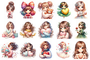 Watercolor Valentine Girls Clipart, an Illustration by SinaCreation (Thumbnail 2 of 10)