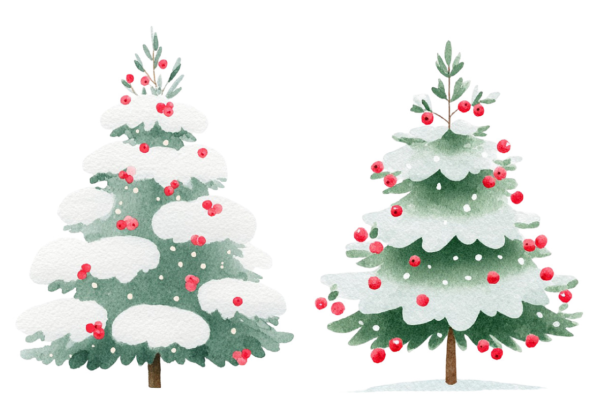 Watercolor Christmas tree clipart, an Illustration by Designworld (Photo 4 of 4)