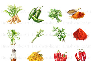 Watercolor Spice Clipart Pack