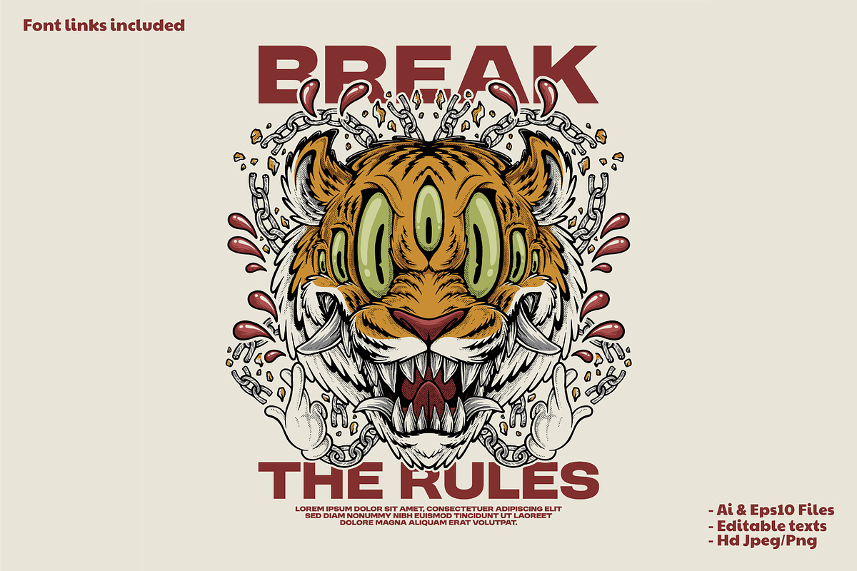 Retro five eyes demon tiger head, a Branding & Logo Template by Judsart (Photo 1 of 3)