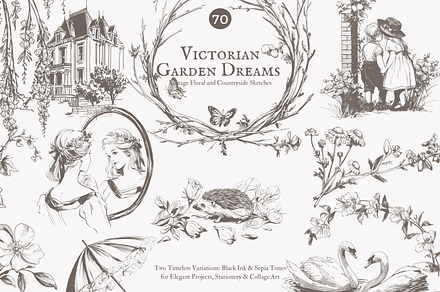 vintage clipart victorian sketch set, a Decorative Illustration by Patishop Art