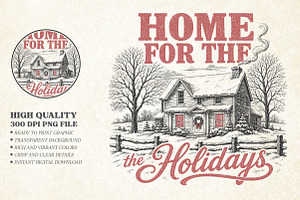 Vintage Home For The Holidays Design, a Seasonal Illustration by Libby Wishes