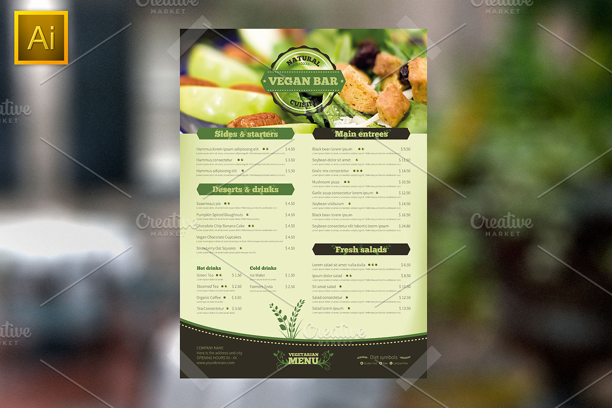 Vegetarian Restaurant Food Menu, a Brochure Template by Mikko Lemola (Photo 4 of 5)
