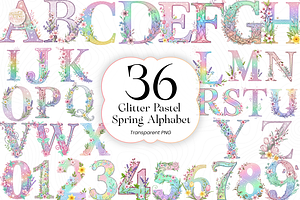 Pastel Glitter Spring Alphabet PNG, an Object Illustration by KennedyStudio