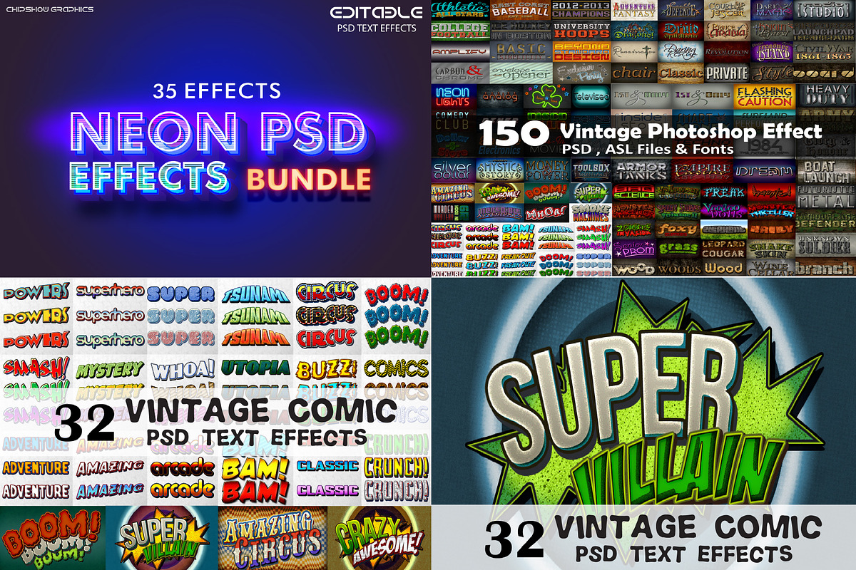 Photoshop Text effects Bundle, a Layer Style Add-On by Chipshpow Graphics (Photo 2 of 7)