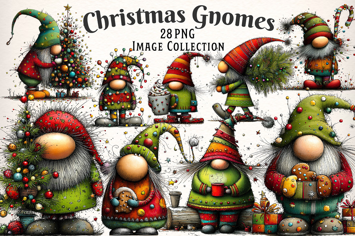 Whimsical Christmas Gnome Clipart, an Illustration by Dream Creation (Photo 1 of 8)