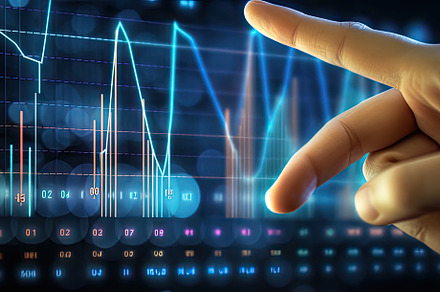 Finger touching data graph chart dis, a Photo by SaroStock