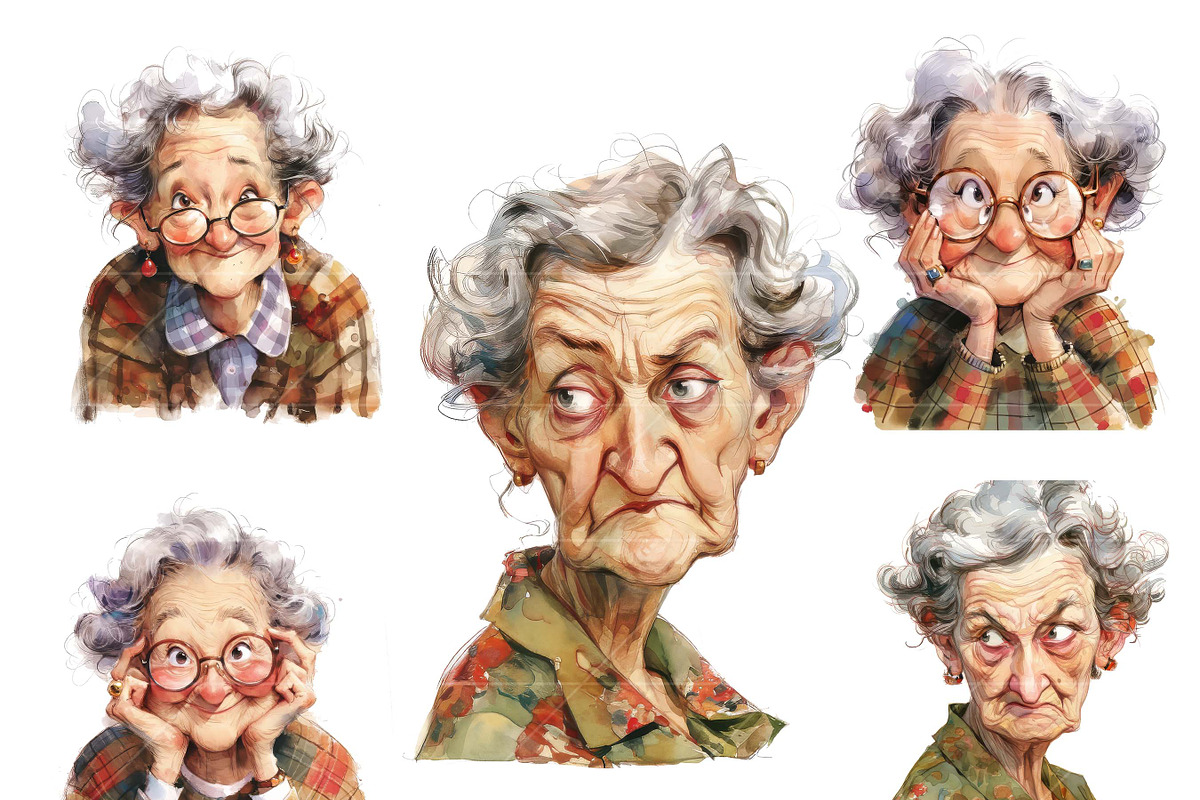 Watercolor Quirky Old Woman Clipart, a Person Illustration by Design Scotch (Photo 4 of 7)