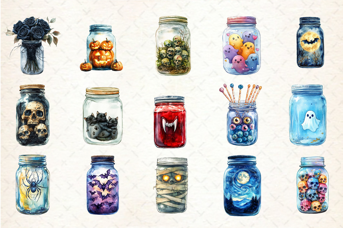 Halloween Mason Jar Clipart, an Illustration by Rose Art (Photo 2 of 4)