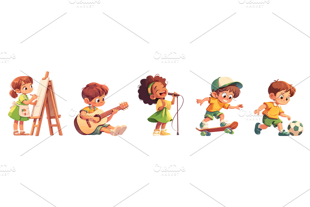 childrens hobby cartoon set. girl in, an Illustration by Stock-Smart-Start
