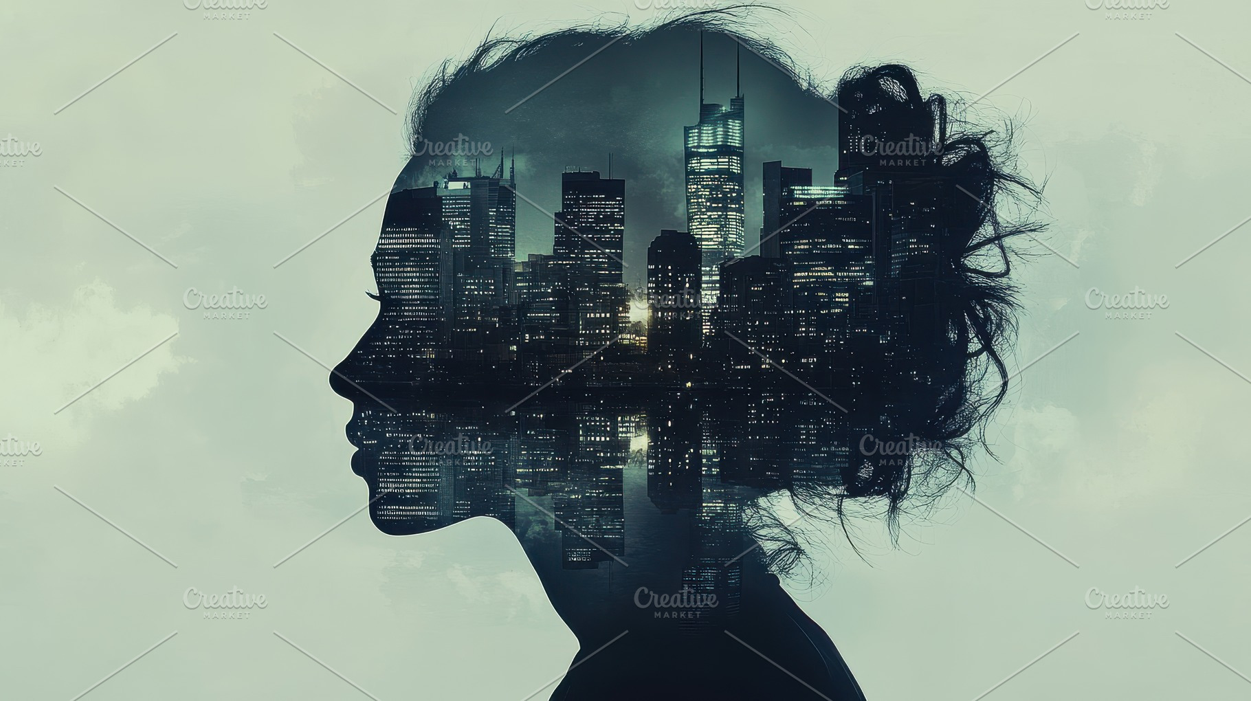 Cityscape Mind: Silhouette merging h, a Background Photo by Pixeness