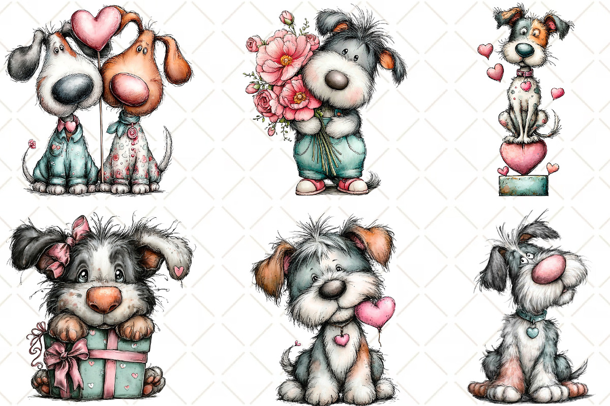 Whimsical Valentine Dog Clipart, an Animal Illustration by Black Bird Studio (Photo 4 of 6)