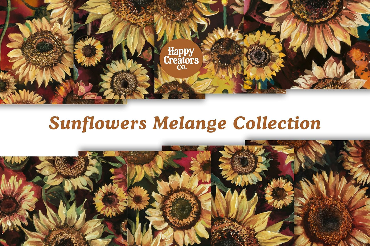 Sunflowers Melange Digital Papers #2, a Pattern Graphic by Happy Creators Co. (Photo 5 of 7)
