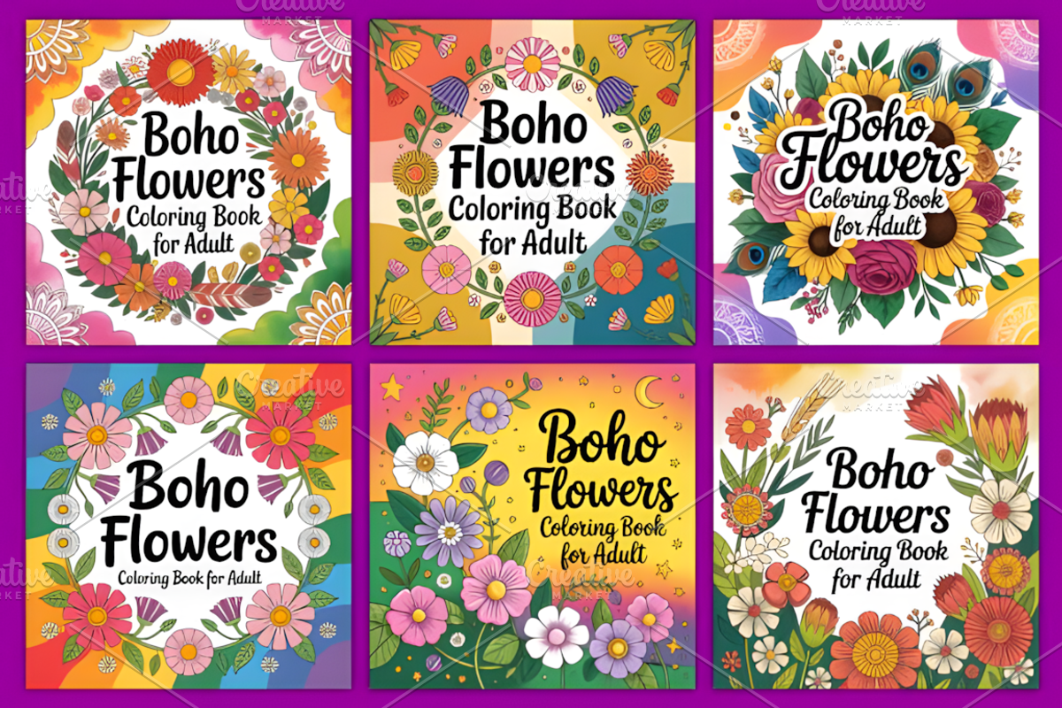 Boho Flowers Coloring Pages, a Decorative Illustration by Design Station (Photo 4 of 5)
