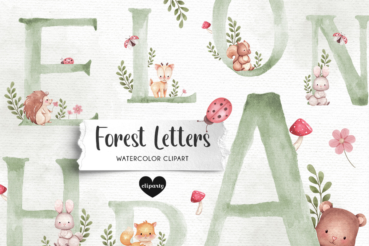 Woodland Watercolor Alphabet Clipart, an Illustration by Gau Silva Studio (Photo 1 of 6)