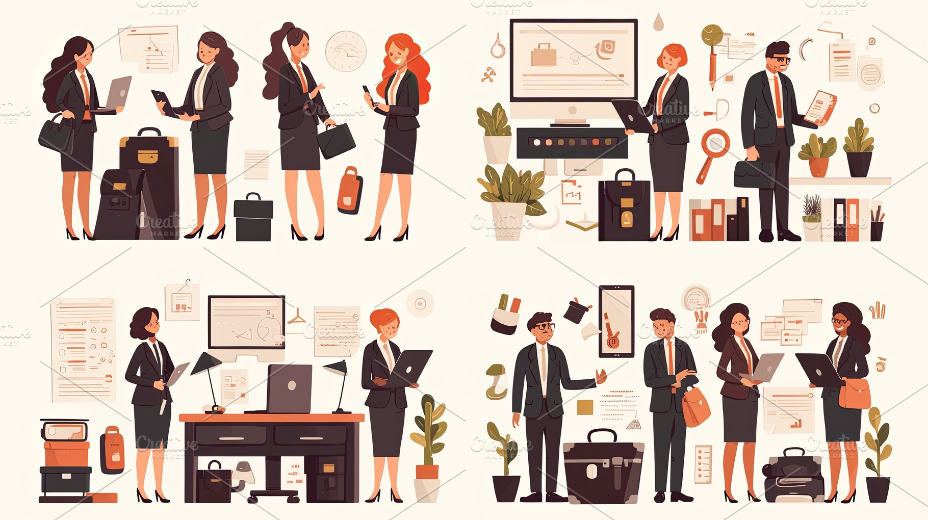 Office professionals interacting in corporate settings with laptops, documents,, a Photo by AS photostudio