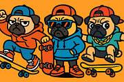 Skateboarder Pugs, an Animal Illustration by Deezguizer (Thumbnail 1 of 4)