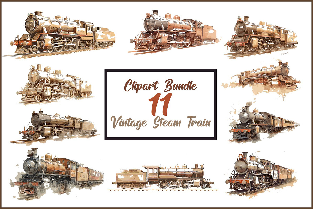 Vintage Steam Train Watercolor Clipa, an Illustration by hafijul (Photo 1 of 12)