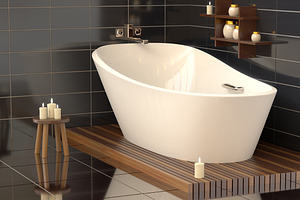 Modern bathroom with ceramic bath stock photo containing bathroom and interior