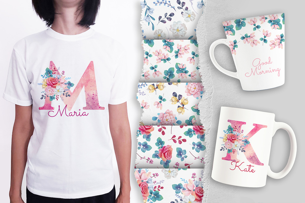 Watercolor Pink Floral Alphabet, a Decorative Illustration by Ana design (Photo 5 of 5)