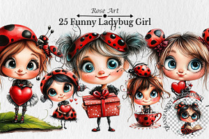 Funny Ladybug Girl Clipart, an Illustration by Rose Art