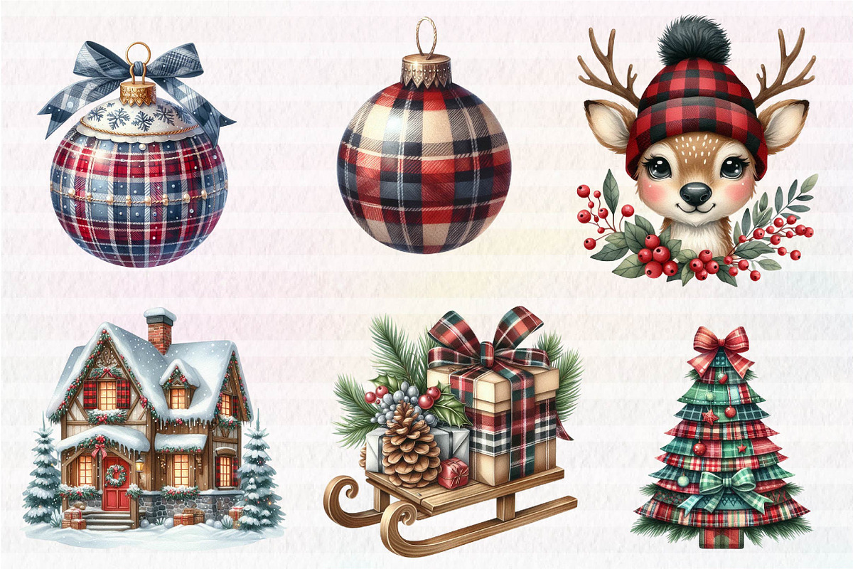 Kawaii Plaid Christmas Clipart, an Illustration by CreationArt (Photo 5 of 5)