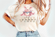 Funny Pig on Fence Clipart, an Illustration by Watercolor design (Thumbnail 5 of 12)