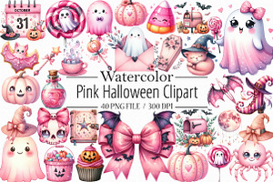 Pink Halloween Clipart. Cute Hallowe, an Illustration by Libby Wishes