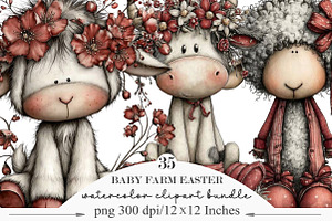 Whimsical Baby Farm Easter Clipart, an Illustration by Designking