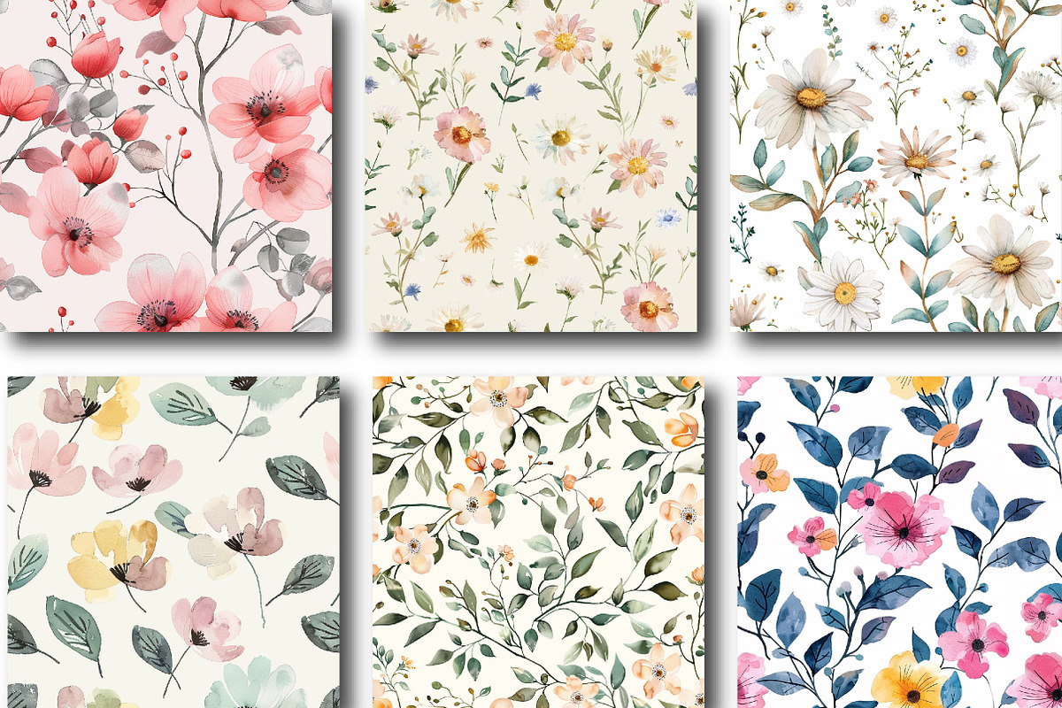 Watercolor Floral Seamless Patterns, a Pattern Graphic by DreamCafeArt (Photo 4 of 7)