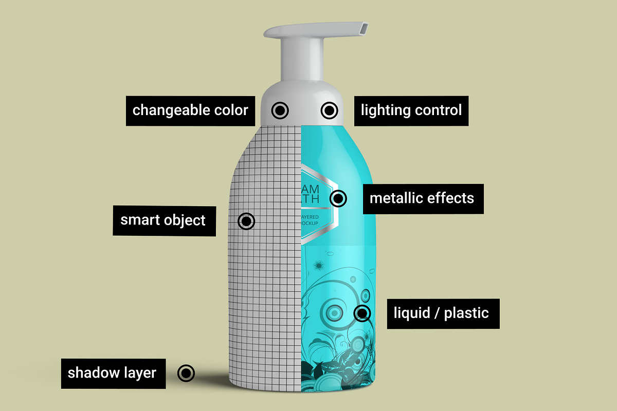 Foaming Soap Dispenser Bottle Mockup, a Cups & Container Mockup by Digitalphaser (Photo 2 of 7)