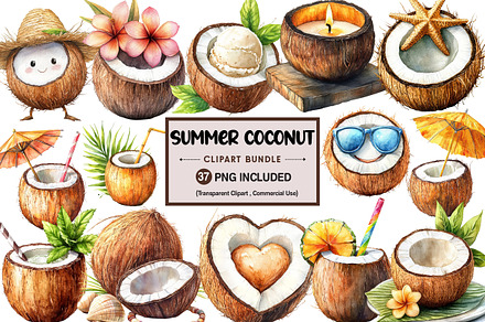 Summer Coconut Clipart Bundle, an Illustration by Pixels.Craft