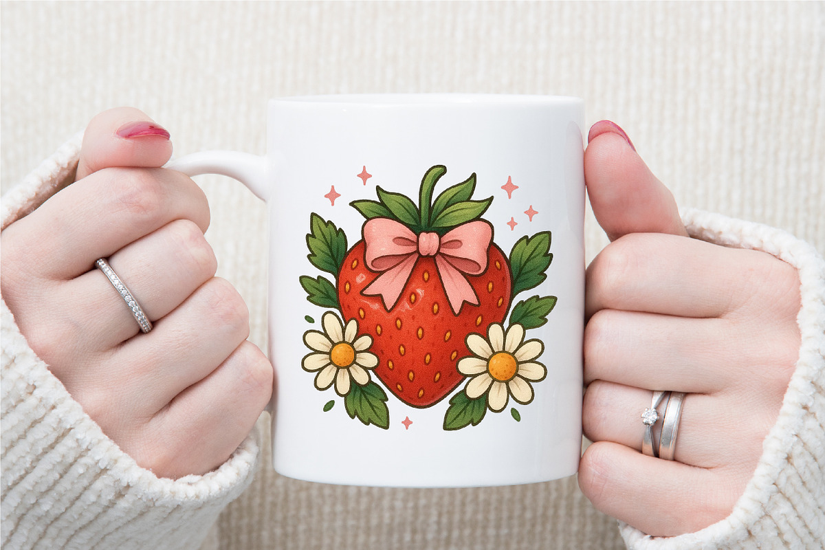 Strawberry Flower Pink Coquette Bow, an Illustration by Sublimation Artist (Photo 4 of 9)