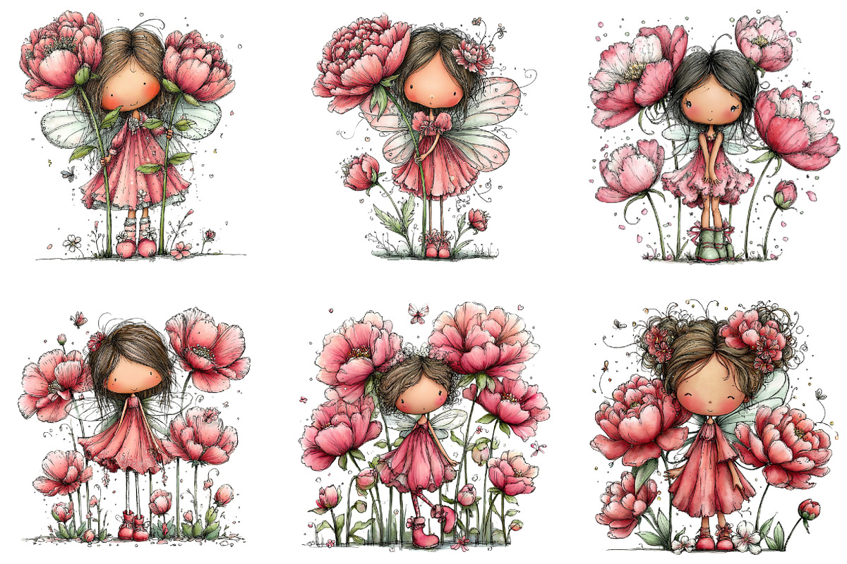 Spring Fairy Peony Clipart, an Illustration by CraftArtStudio (Photo 3 of 6)